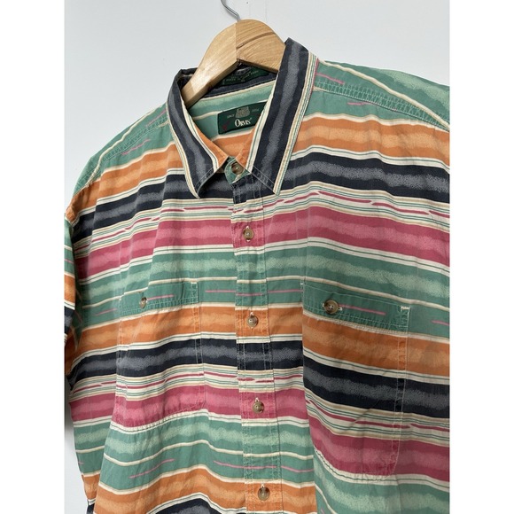 Vintage 90's Orvis Short Sleeve Button Down Shirt Men's size XL Colorful Stripe - Picture 2 of 8
